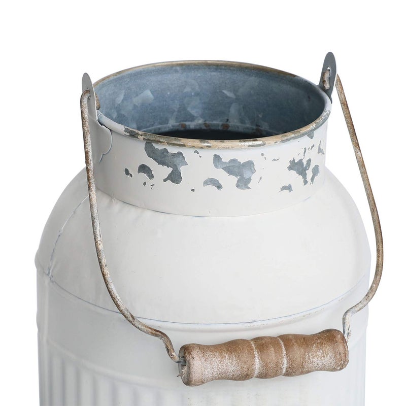 Yoillione Milk Jug Vase White Farmhouse Vase Decor  Country Vase Metal Flower Vase Rustic Jug for Artificial Flowers  Cream Pitcher Vase Vintage Shabby Chic Vase  French Bucket with Handle - Image 5
